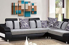 LR Teal Abstract Wall Art Picture Cream Squares Checks Framed Canvas Split Print Ready to Hang