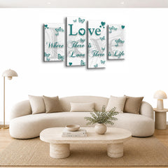 LR Love Quote Wall Art Picture – Grey, Teal & White Framed 4 Panel Split Canvas Print | Ready to Hang | Modern Wall Art for Living Room, Bedroom & Office