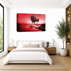 LR Seascape Landscape Sunset Wall Art Picture – Grey & Red Framed Canvas Print | Ready to Hang | Modern Wall Art for Living Room, Bedroom & Office