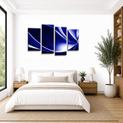 LR Abstract Wall Art Picture – Blue, Black & White Modern Framed 4 Panel Split Canvas Print | Ready to Hang | Modern Wall Art for Living Room, Bedroom & Office