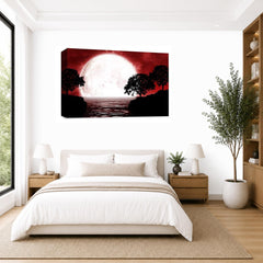 LR Abstract Landscape Wall Art Picture – Red, Black & White Seascape Framed Canvas Print | Ready to Hang | Modern Wall Art for Living Room, Bedroom & Office