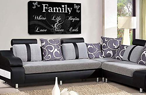 LR Family Love Quote Canvas Art Picture Black White Grey Home Wall Panel Print