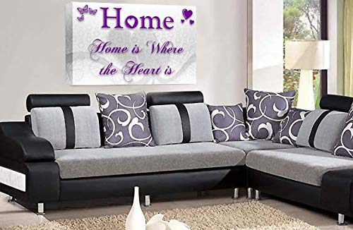 LR Home Love Quote Wall Art Canvas Purple White Framed Family Picture Print Ready to Hang
