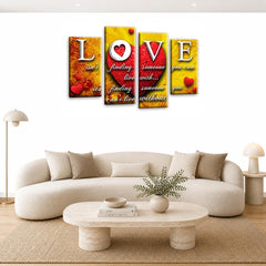 LR Love Quote Wall Art Picture – Red & Yellow Framed 4 Panel Split Canvas Print | Ready to Hang | Modern Wall Art for Living Room, Bedroom & Office