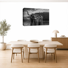 LR Highland Stag Cow Wall Art Picture – Black & White Framed Canvas Print | Ready to Hang | Modern Wall Art for Living Room, Bedroom & Office