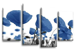 LR Floral Rose Poppy Wall Art Picture Blue White Flower Framed Split Canvas Print Ready to Hang