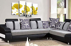 LR Floral Rose Wall Art Picture – Yellow & White Framed 4 Panel Split Canvas Print | Ready to Hang | Modern Wall Art for Living Room, Bedroom & Office