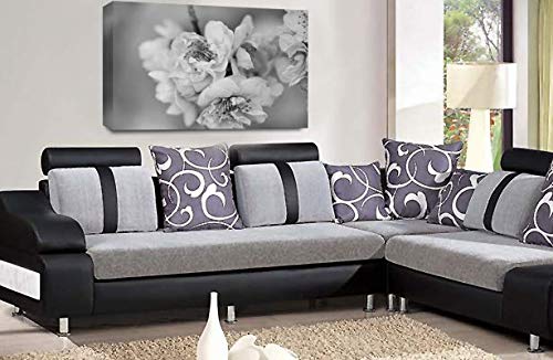 LR Floral Rose Flower Wall Art Picture Grey White Blossom Love Framed Canvas Print Ready to Hang