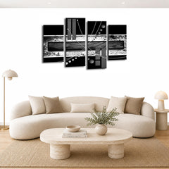 LR Abstract Wall Art Picture – Grey, Black & White Modern Framed 4 Panel Split Canvas Print | Ready to Hang | Modern Wall Art for Living Room, Bedroom & Office