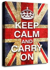LR Keep Calm Wall Art Canvas Picture Carry On Red White Blue Union Jack Home Framed Panel Print Ready to Hang