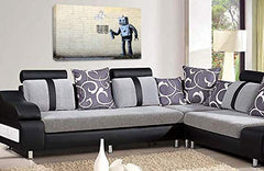LR Banksy Robot Art Print Grey White Graffiti Framed Canvas Wall Picture Ready to Hang