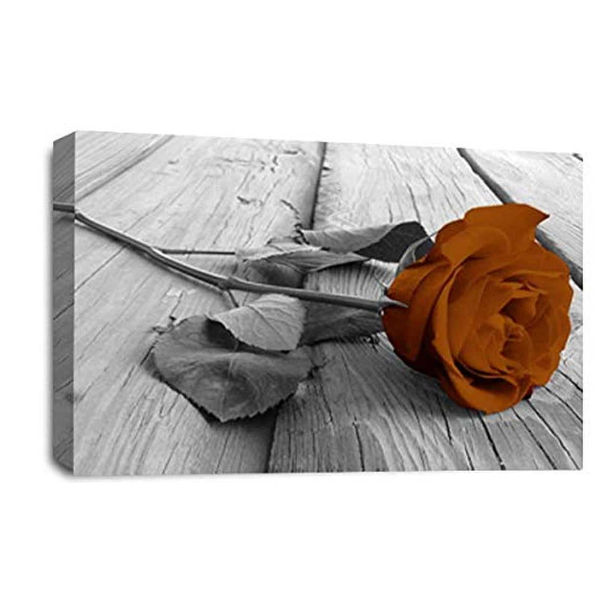 LR Floral Brown Rose Wall Art Picture – Grey & White Framed Canvas Print | Ready to Hang | Modern Wall Art for Living Room, Bedroom & Office
