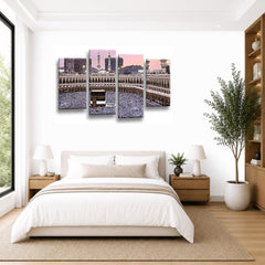 LR Islamic Hajj Mecca Wall Art Picture Framed 4 Panel Split Canvas Print | Ready to Hang | Modern Wall Art for Living Room, Bedroom & Office