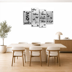 LR Love Wall Art Picture – Black & White Family Quote Framed 4 Panel Split Canvas Print | Ready to Hang | Modern Wall Art for Living Room, Bedroom & Office