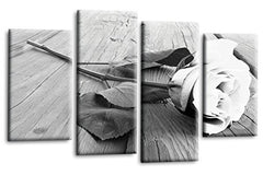 LR Floral White Rose Wall Art Picture – Grey Framed 4 Panel Split Canvas Print | Ready to Hang | Modern Wall Art for Living Room, Bedroom & Office