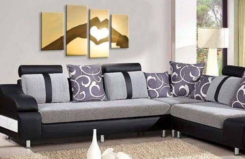 LR Sunset Love Heart Wall Art Picture Yellow Gold Home Framed Split Canvas Print Ready to Hang