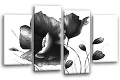 LR Grey Floral Canvas Art Picture White Black Flower Painting Home Split Wall Panel Print