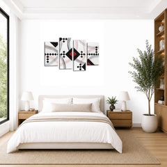 LR Red Abstract Wall Art Picture – Black & White Modern Framed 4 Panel Split Canvas Print | Ready to Hang | Modern Wall Art for Living Room, Bedroom & Office