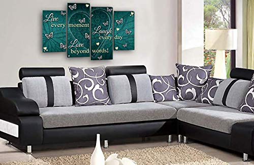 LR Love Laugh Quote Wall Art Picture Teal Cream Live Heart Framed Canvas Split Panel Print