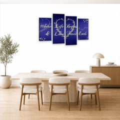 LR Love Wall Art Picture – Grey & Blue Quote Framed 4 Panel Split Canvas Print | Ready to Hang | Modern Wall Art for Living Room, Bedroom & Office