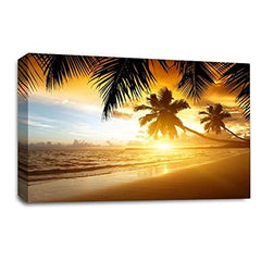 LR Sunset Beach Tropical Wall Art Picture Island Palm Tree Framed Canvas Panel Print Ready to Hang
