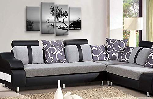 LR Sunset Landscape Lake Wall Art Picture Grey Brown Abstract Floral Framed Split Panel Canvas Print