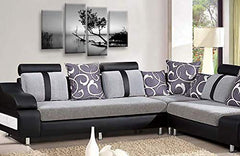 LR Sunset Landscape Lake Wall Art Picture Grey Brown Abstract Floral Framed Split Panel Canvas Print