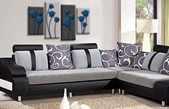 LR Floral Rose Canvas Art Picture Grey Blue Abstract Flower Love Home Split Panel Print Solid