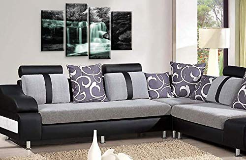 LR Waterfall Wall Art Print Forrest Landscape Duck Egg Grey Framed Split Canvas Picture Ready to Hang
