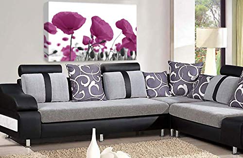 LR Floral Poppy Rose Wall Art Picture Plum Purple White Landscape Flower Picture Framed Print Ready to Hang