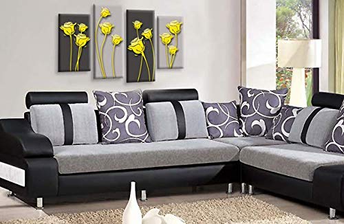 LR Floral Rose Canvas Art Picture Grey Yellow Abstract Flower Love Home Split Panel Print Solid