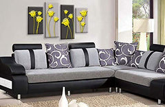 LR Floral Rose Canvas Art Picture Grey Yellow Abstract Flower Love Home Split Panel Print Solid