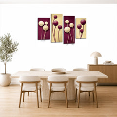 LR Floral Rose Wall Art Picture – Purple & Cream Framed 4 Panel Split Canvas Print | Ready to Hang | Modern Wall Art for Living Room, Bedroom & Office