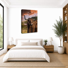 LR Large Highland Cattle Stag Wall Art Picture Framed Canvas Print | Ready to Hang | Modern Wall Art for Living Room, Bedroom & Office