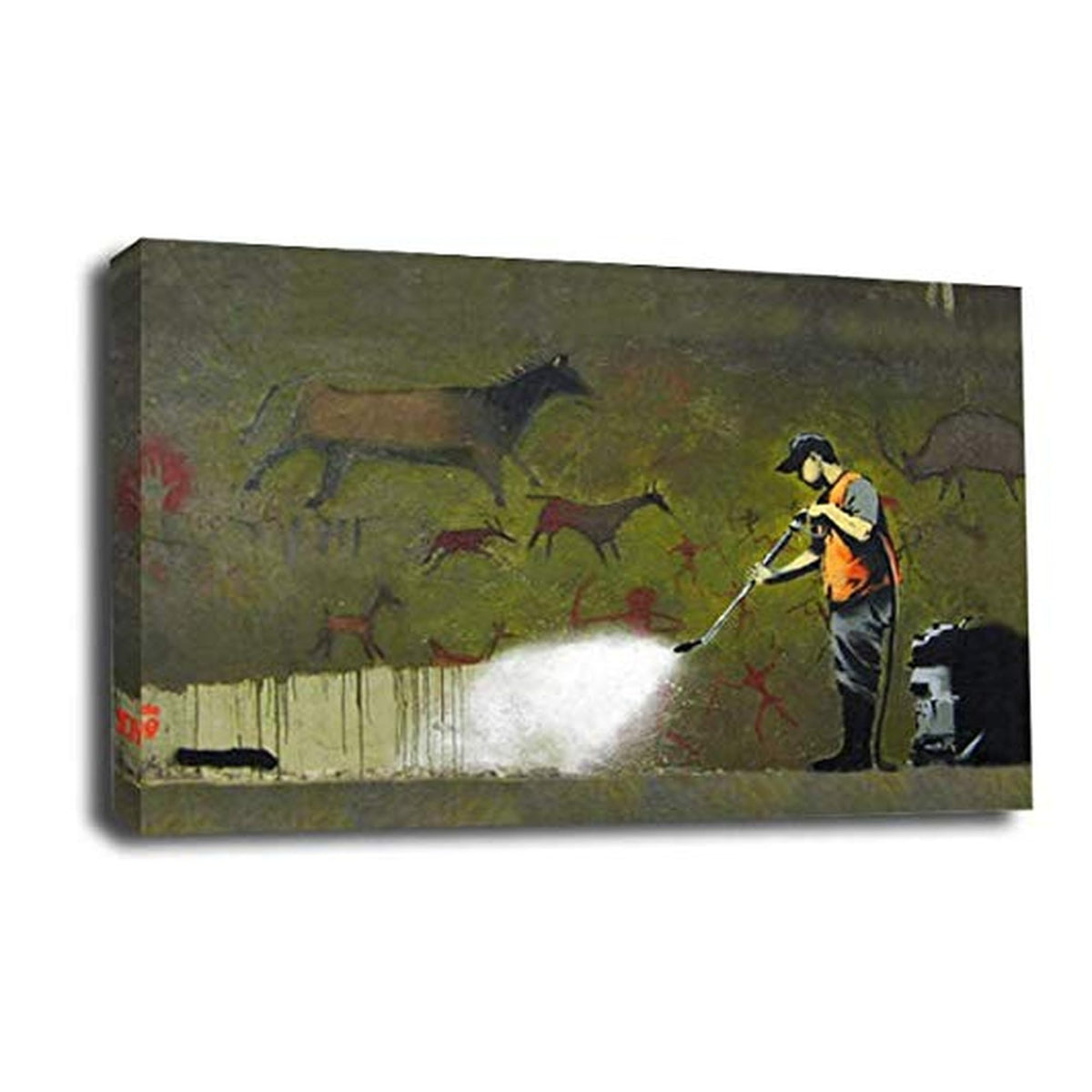 LR Framed Banksy Wall Art Picture – Grey, Black & White Graffiti Art Framed Canvas Print | Ready to Hang | Modern Wall Art for Living Room, Bedroom & Office