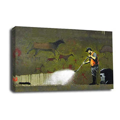 LR Framed Banksy Wall Art Picture – Grey, Black & White Graffiti Art Framed Canvas Print | Ready to Hang | Modern Wall Art for Living Room, Bedroom & Office