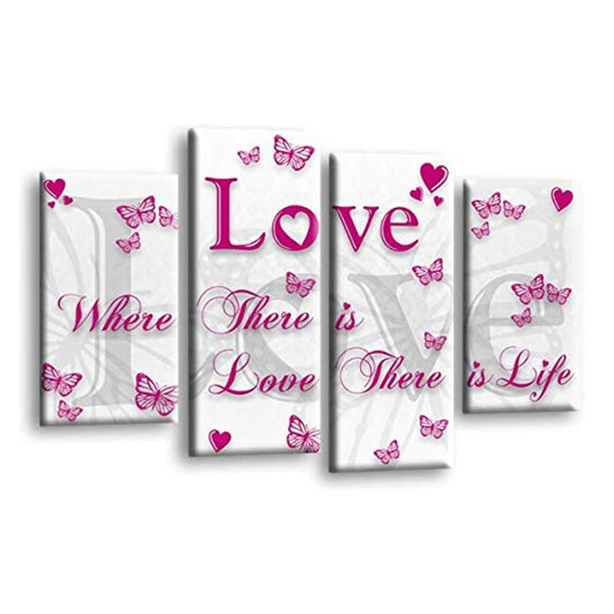 LR Love Quote Wall Art Picture – Grey, Pink & White Framed 4 Panel Split Canvas Print | Ready to Hang | Modern Wall Art for Living Room, Bedroom & Office