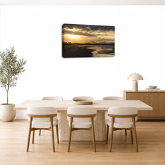 LR Sunset Beach Wall Art Picture – Seascape Framed Canvas Print | Ready to Hang | Modern Wall Art for Living Room, Bedroom & Office