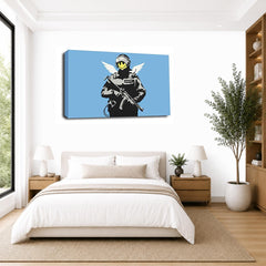 LR Banksy Copper Wall Art Picture – Grey & White Graffiti Art Framed Canvas Print | Ready to Hang | Modern Wall Art for Living Room, Bedroom & Office