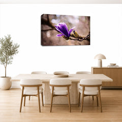 LR Floral Purple Rose Wall Art Picture – Grey & White Framed Canvas Print | Ready to Hang | Modern Wall Art for Living Room, Bedroom & Office