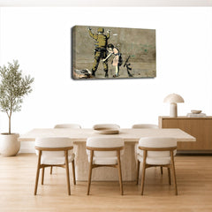 LR Banksy Girl Soldier Wall Art Picture – Grey & White Graffiti Art Framed Canvas Print | Ready to Hang | Modern Wall Art for Living Room, Bedroom & Office