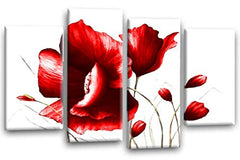LR Floral Wall Art Print Red White Rose Flower Painting Framed Split Canvas Panel Picture
