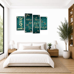 LR Love Quote Wall Art Picture – Teal & Cream Framed 4 Panel Split Canvas Print | Ready to Hang | Modern Wall Art for Living Room, Bedroom & Office