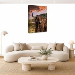 LR Large Highland Cattle Stag Wall Art Picture Framed Canvas Print | Ready to Hang | Modern Wall Art for Living Room, Bedroom & Office