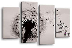 LR Abstract Floral Wall Art Picture Make a Wish Quote Grey Framed Split Canvas Print Ready to Hang