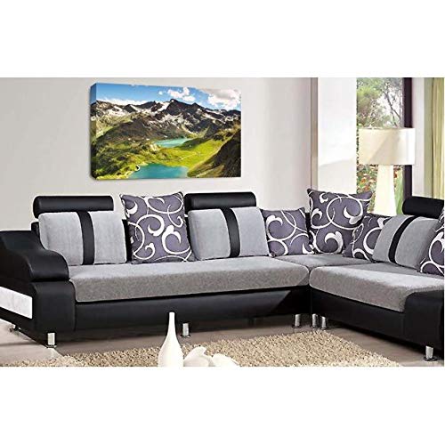 LR Landscape Lake Wall Art Picture Mountains Fields Framed Canvas Panel Print Ready to Hang