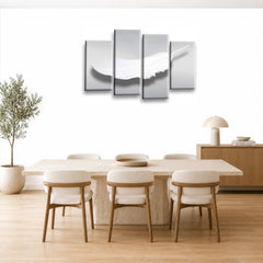 LR Abstract Grey Wall Art Picture – White Modern Framed 4 Panel Split Canvas Print | Ready to Hang | Modern Wall Art for Living Room, Bedroom & Office