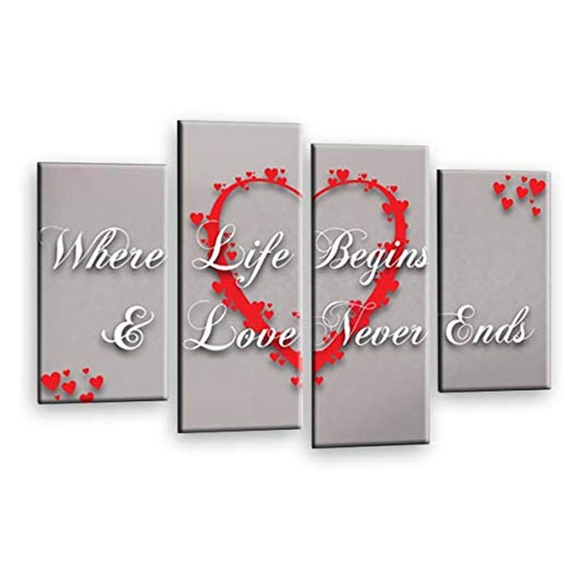 LR Love Quote Wall Art Picture – Grey & Red Framed 4 Panel Split Canvas Print | Ready to Hang | Modern Wall Art for Living Room, Bedroom & Office