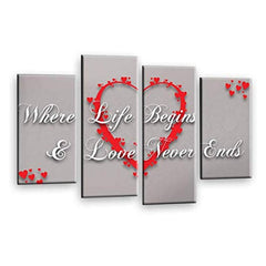 LR Love Quote Wall Art Picture – Grey & Red Framed 4 Panel Split Canvas Print | Ready to Hang | Modern Wall Art for Living Room, Bedroom & Office