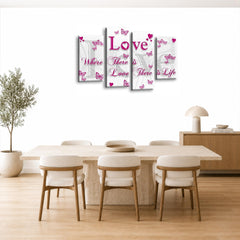 LR Love Quote Wall Art Picture – Grey, Pink & White Framed 4 Panel Split Canvas Print | Ready to Hang | Modern Wall Art for Living Room, Bedroom & Office